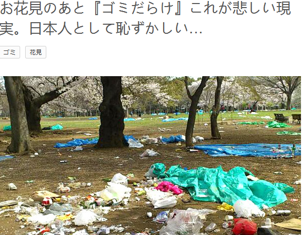 日本赏樱后垃圾遍地 又是中国人干的？