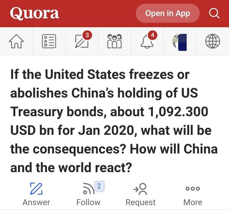 如果美国冻结或取消中国持有的美国国债