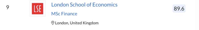 伦敦政治经济学院 (London School of Economics) 则排到第9