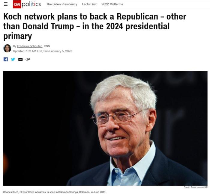 美国有线电视新闻网(CNN)报道截图。图中人物为科赫