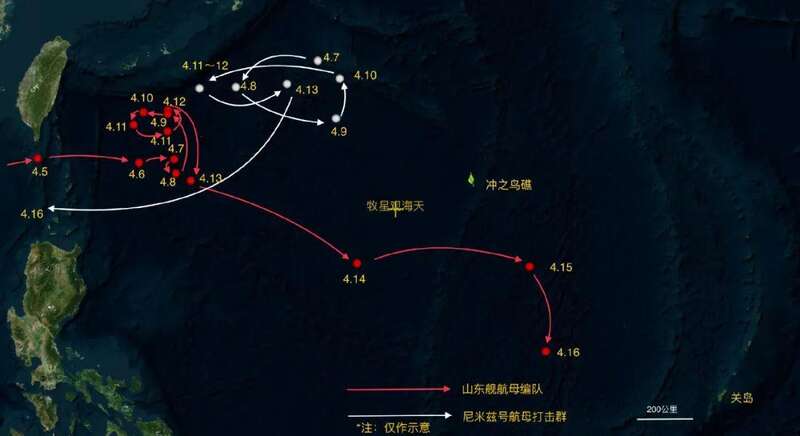 根据自卫队统合幕僚监部的通报，“山东”号的航位大概是这样的