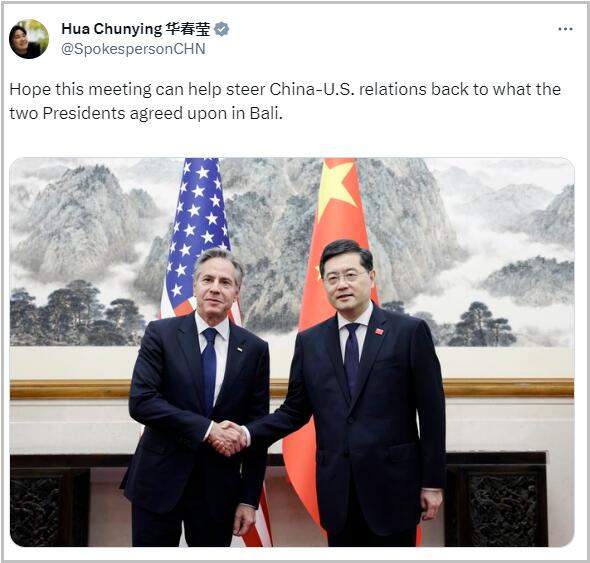 华春莹晒照:望两国重回巴厘岛元首会晤共识  今日头条Toutiao  观察者网大约一小时前 （观察者网讯）北京时 ...