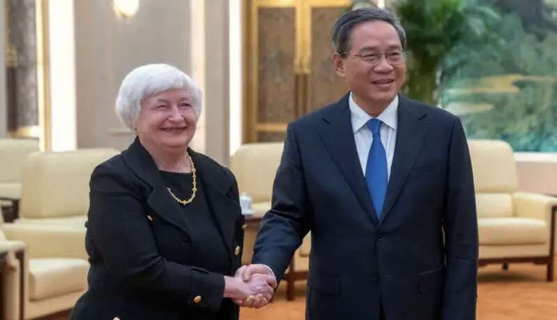 中国国家总理李强会晤到访的美国财长耶伦