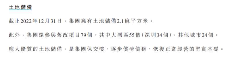 中国恒大称“庞大优质的土地储备，是集团保交楼、逐步偿清债务、恢复正常经营的坚实基础 ...