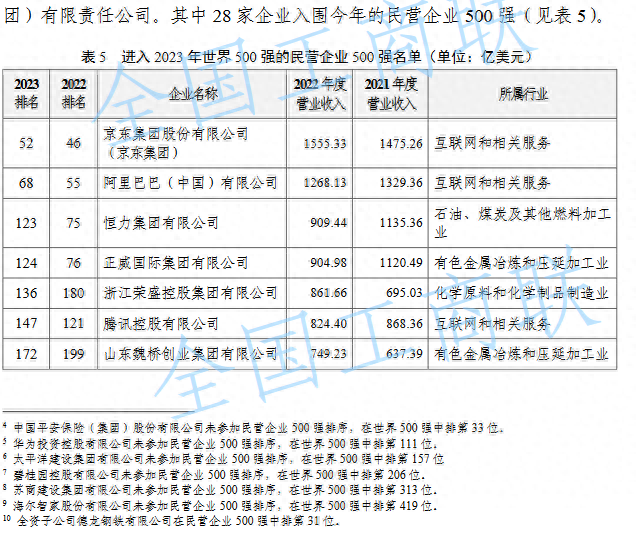 2022年民营企业500强进入全球500强名单