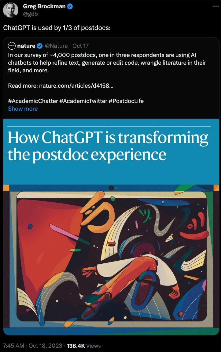 OpenAI主席也转发了这篇文章，作为学术界对于ChatGPT效果的认可的例证
