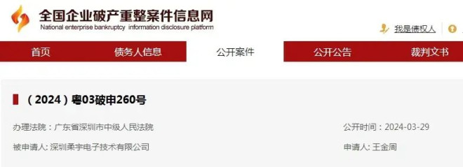 柔宇科技目前有20余条被执行人信息