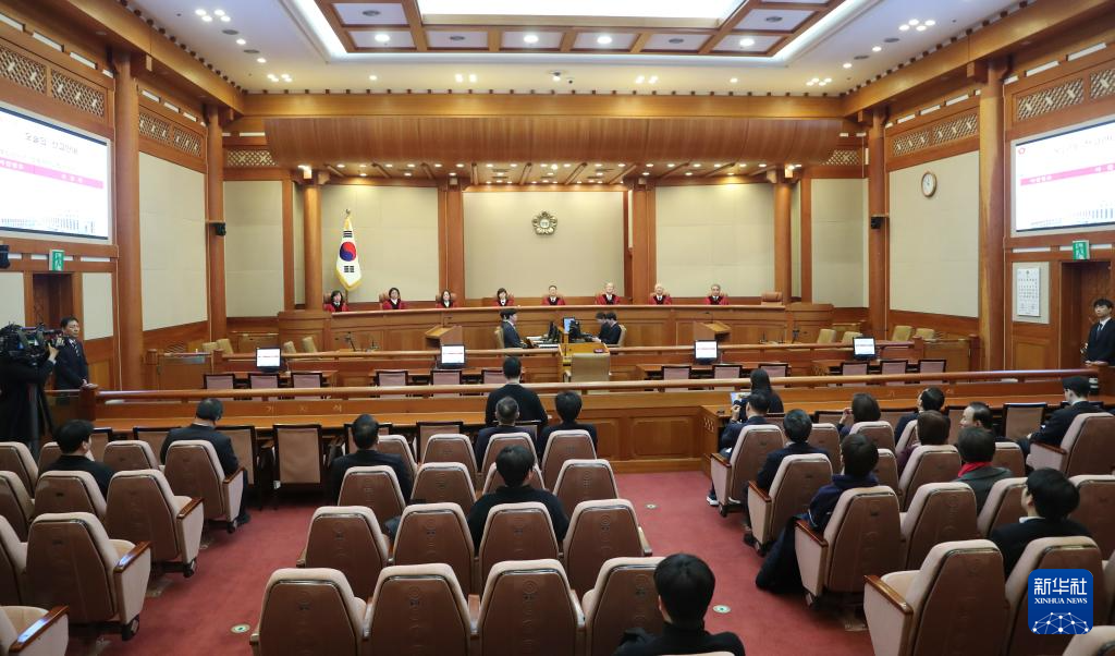 3月24日在韩国首尔的韩国宪法法院拍摄的弹劾案庭审现场