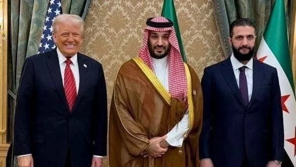 美国总统川普、沙特王储穆罕默德与叙利亚总统沙拉在沙特会面